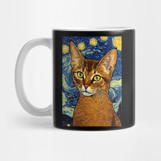 Abyssinian Cat Breed Painting in a Van Gogh Starry Night Art Style Mug